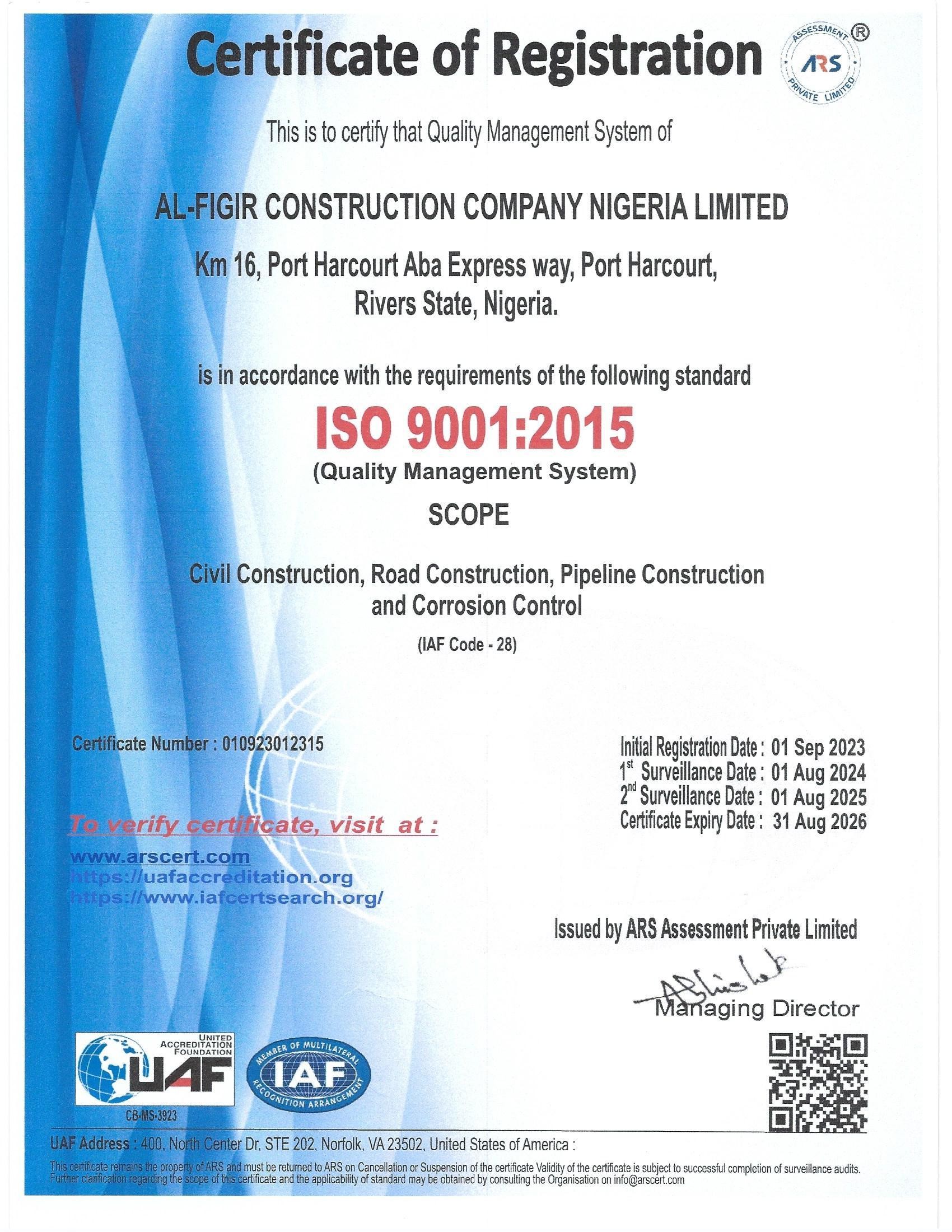 ISO 9001:2015 (Quality Management System)
