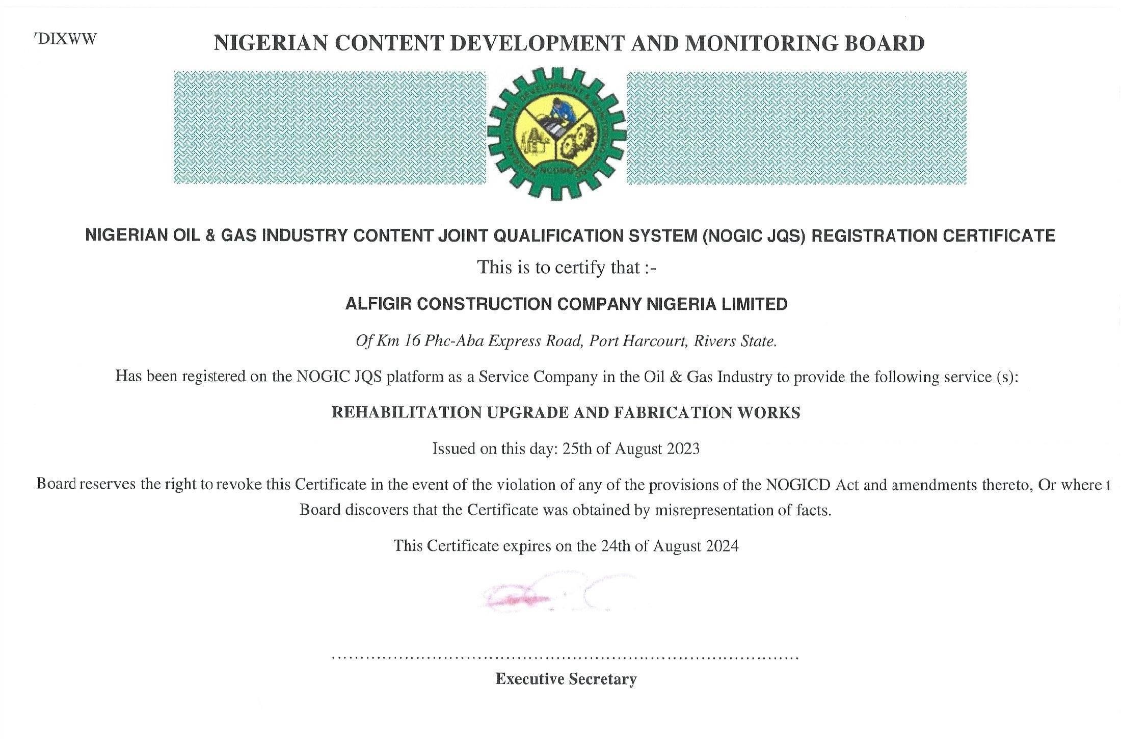 NCDMB certification